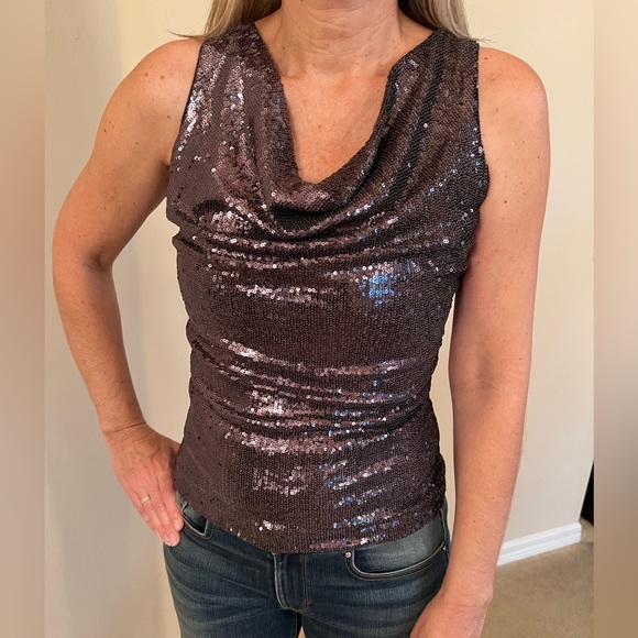 WHBM NWT Silver Sequin Top Size XS - Picture 1 of 12